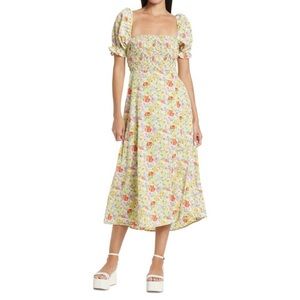 ASTR the Label Smocked Puff-Sleeve Midi Dress